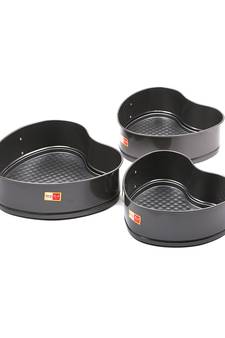 KCL Aluminium Heart Shape Shape Non Stick Teflon Lockable Springform Cake Baking Mould for Microwave Oven   Pack of 3