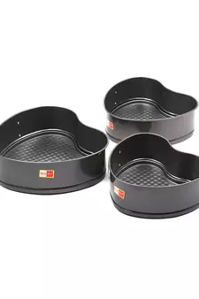 KCL Aluminium Heart Shape Shape Non Stick Teflon Lockable Springform Cake Baking Mould for Microwave Oven   Pack of 3