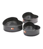 KCL Aluminium Heart Shape Shape Non Stick Teflon Lockable Springform Cake Baking Mould for Microwave Oven   Pack of 3