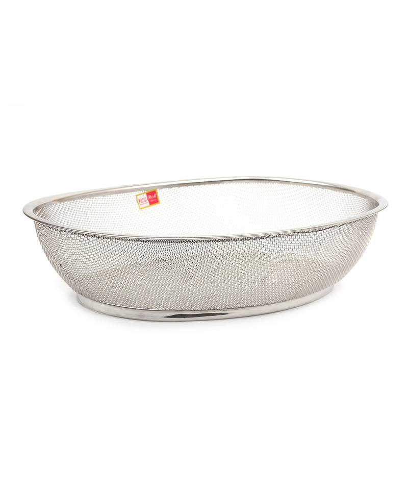 KCL Stainless Steel Oval Shape Fridge Basket with Mesh Sink Strainer and Fruit Vegetable Drain Basket   1 Unit   30cm