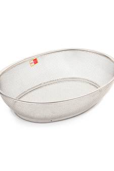 KCL Stainless Steel Oval Shape Fridge Basket with Mesh Sink Strainer and Fruit Vegetable Drain Basket   1 Unit   33cm