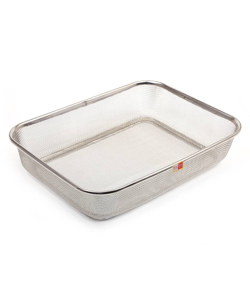 KCL Stainless Steel Rectangle Shape Fridge Basket with Mesh Sink Strainer and Fruit Vegetable Drain Basket