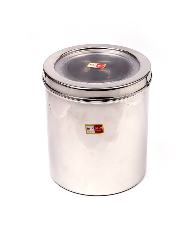 KCL Stainless Steel Round Container/Canister/Storage Box With Acrylic Lid   1 Unit   Capacity 3 Litre