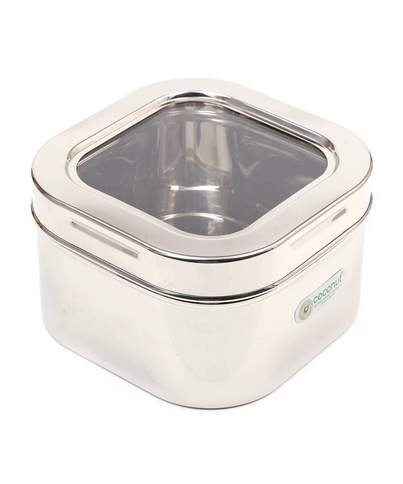 Coconut Stainless Steel C  Thru Sqaure Container/Canister/Storage Box With Acrylic Lid   1 Unit   Capacity 2 litre