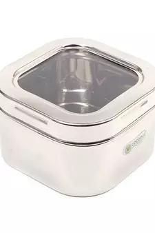Coconut Stainless Steel C  Thru Sqaure Container/Canister/Storage Box With Acrylic Lid   1 Unit   Capacity 1.5 litre