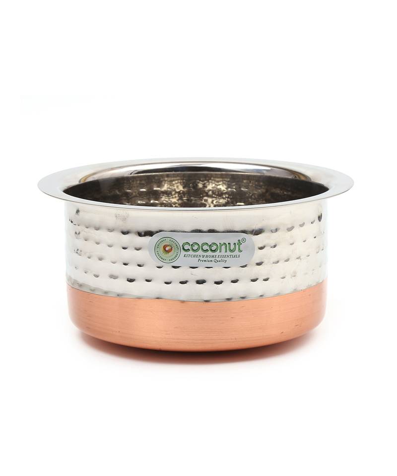 Coconut Stainless Steel Hammered Copper Bottom Tope/Patila for cooking (400, 500, 700 and 800 ml)   Set of 4