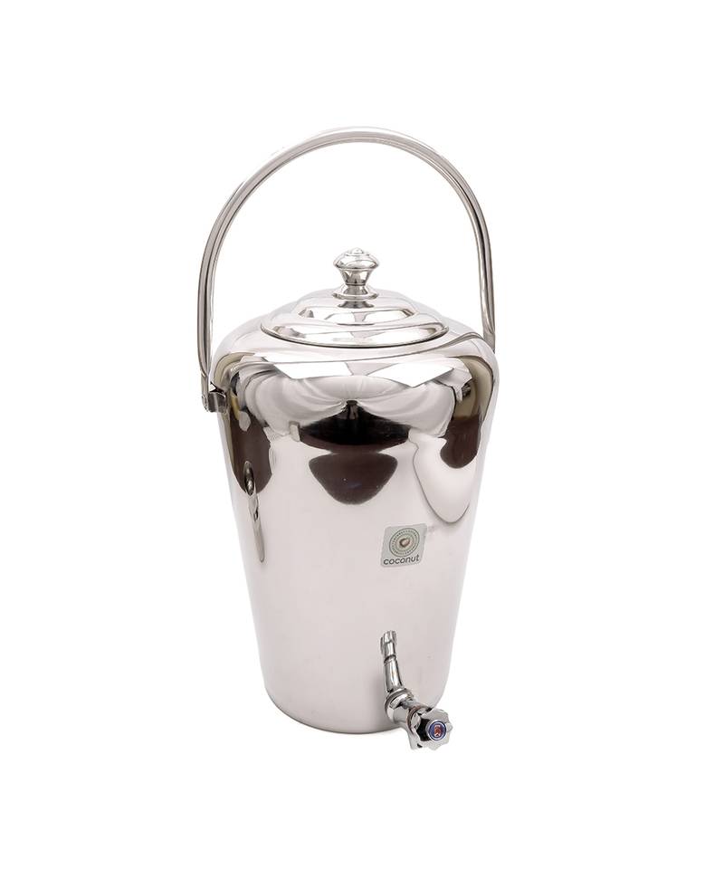 Coconut Stainless Steel Vertical Water Pot/Container with Tap   1 PC (Capacity: 10 litres)