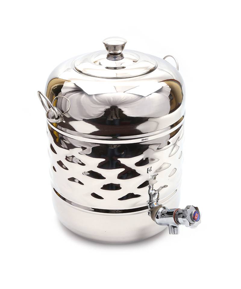 Coconut Stainless Steel Smart Hammered Design Water Pot/Container with Tap   1 PC (Capacity: 5 litres)
