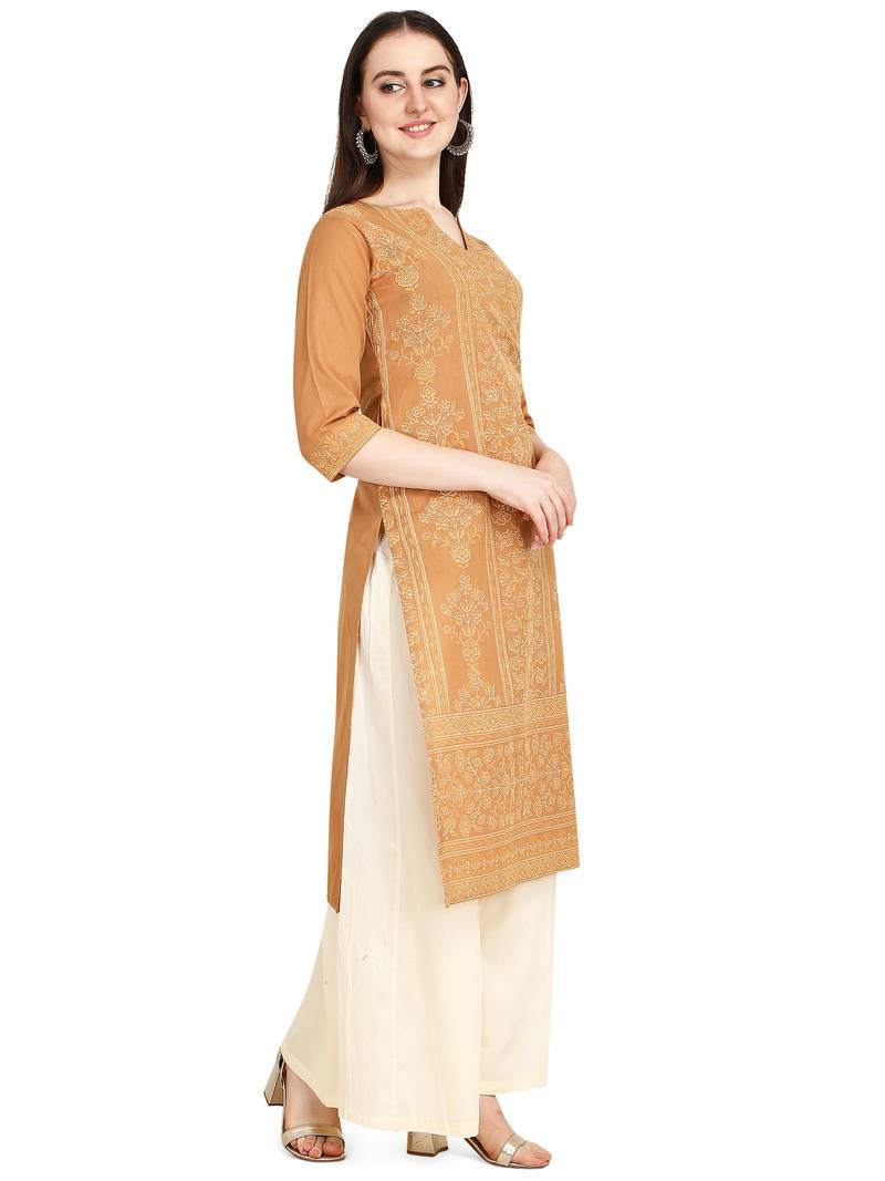 brown cotton printed  Kurti