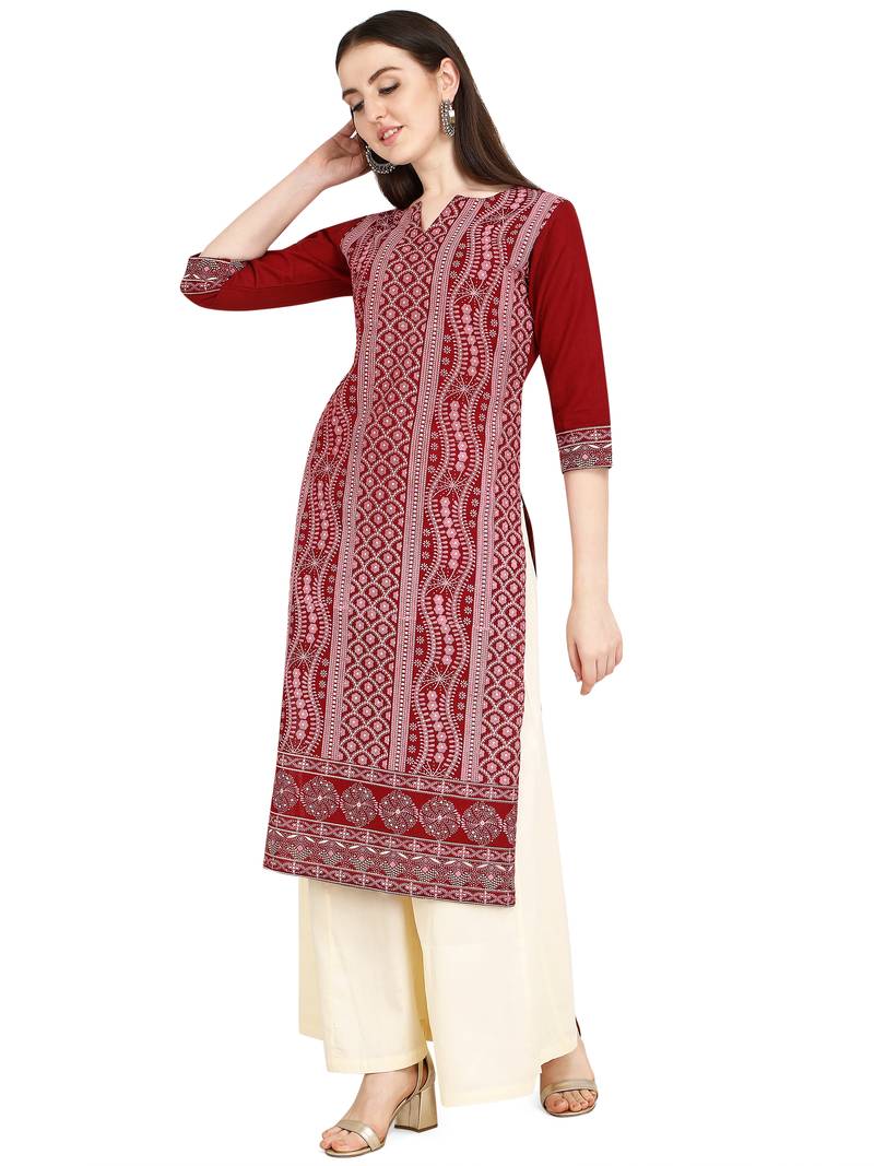 Maroon cotton printed  Kurti