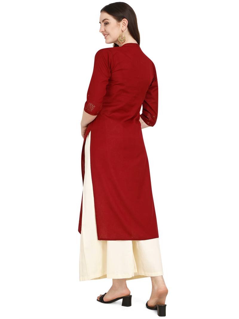 maroon cotton printed  Kurti