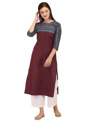 maroon cotton printed  Kurti 1