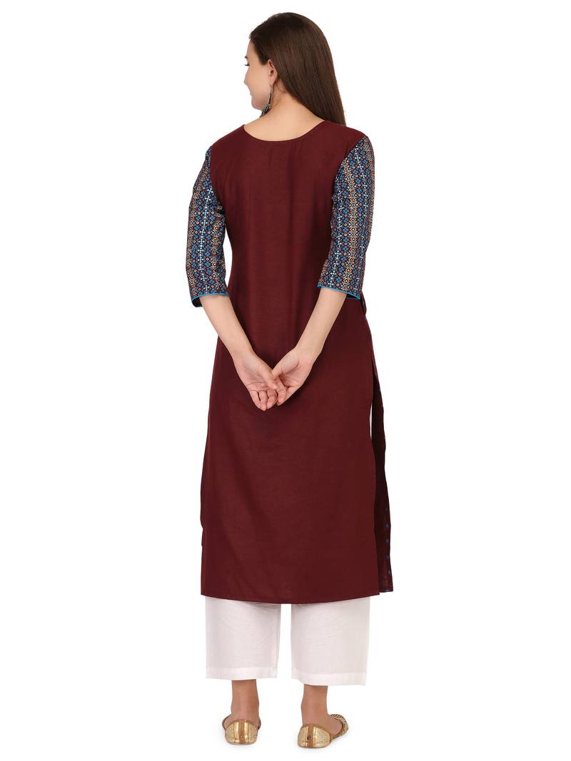 maroon cotton printed  Kurti