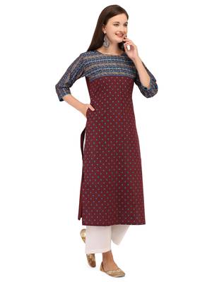 maroon cotton printed  Kurti 3