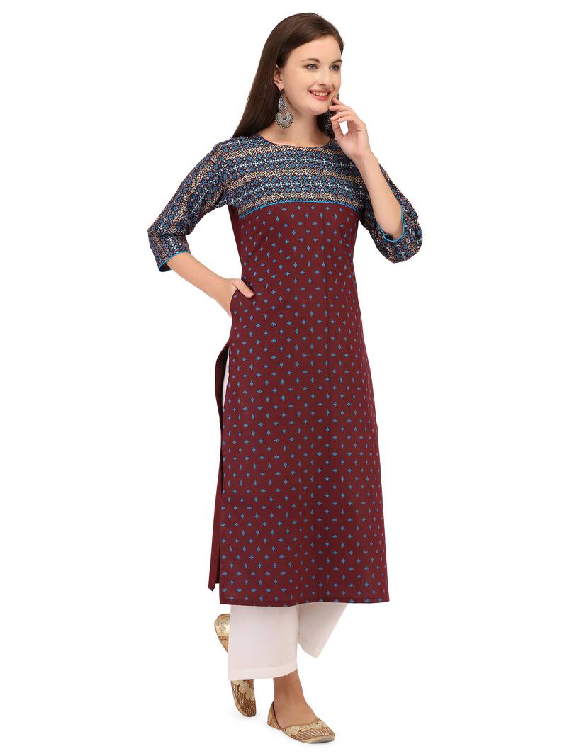 maroon cotton printed  Kurti