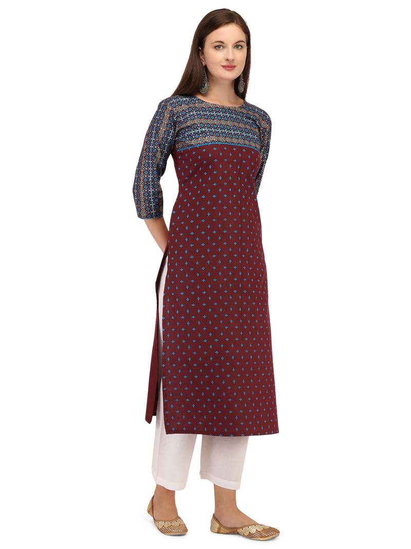 maroon cotton printed  Kurti