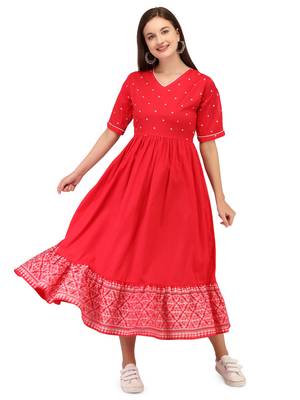 red cotton printed  Kurti 1