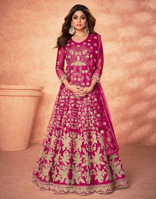 Rani-pink embroidered net salwar 1