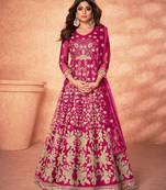 Rani-pink embroidered net salwar