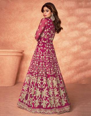 Rani-pink embroidered net salwar 2