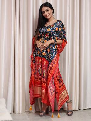 multi colour pure gaji silk kaftan  2