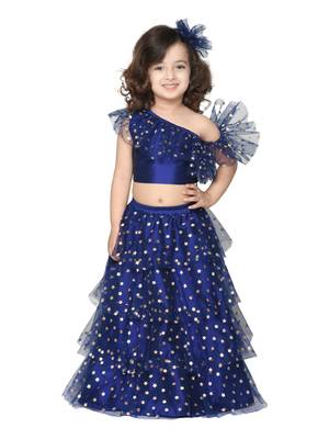 Navy Blue Silk Blended Lehenga Choli Set for Girls 1