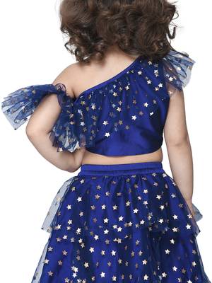 Navy Blue Silk Blended Lehenga Choli Set for Girls 2
