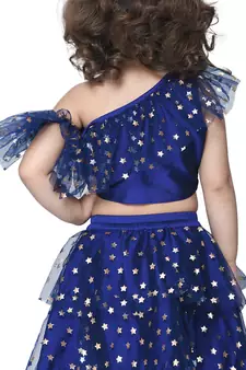 Navy Blue Silk Blended Lehenga Choli Set for Girls
