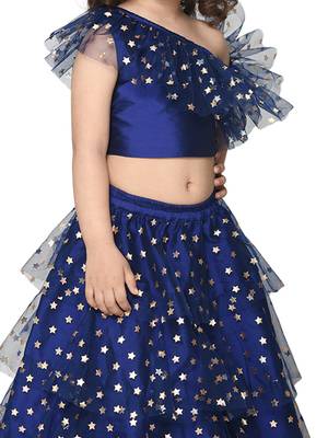 Navy Blue Silk Blended Lehenga Choli Set for Girls 4