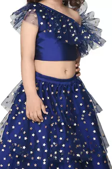 Navy Blue Silk Blended Lehenga Choli Set for Girls