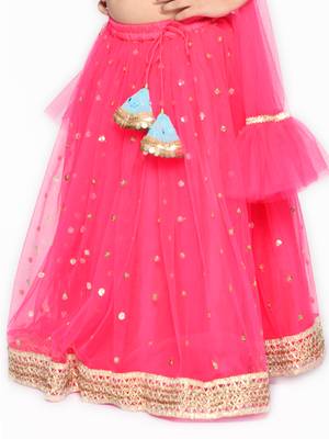 Girls Blue & Magenta Embellished Mirror Work Ready to Wear Lehenga & Blouse With Dupatta 4