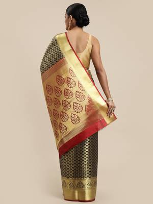 Navy Blue Woven silk blend Blend Saree With Blouse 2