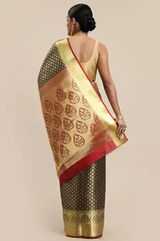 Navy Blue Woven silk blend Blend Saree With Blouse
