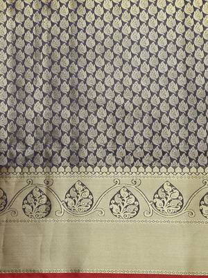 Navy Blue Woven silk blend Blend Saree With Blouse 3