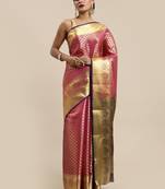 Pink woven silk saree with blouse
