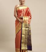 Red Woven Silk Blend Saree With Blouse