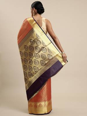 Red Woven silk blend Saree With Blouse 2