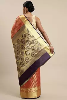 Red Woven Silk Blend Saree With Blouse