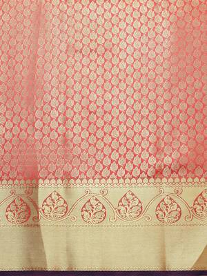 Red Woven silk blend Saree With Blouse 3