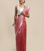 Red Woven Silk Blend Saree With Blouse