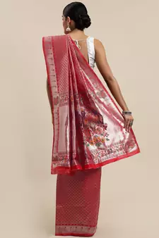Red Woven Silk Blend Saree With Blouse