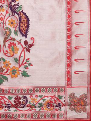 Red Woven silk blend Saree With Blouse 4