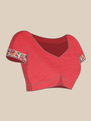 Red Woven silk blend Saree With Blouse 5
