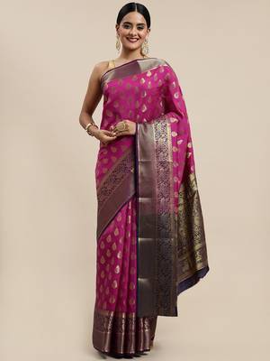 Pink woven silk saree with blouse 1