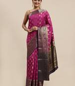 Pink woven silk saree with blouse