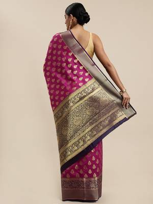 Pink woven silk saree with blouse 2