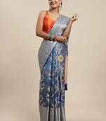 Blue woven organza saree with blouse