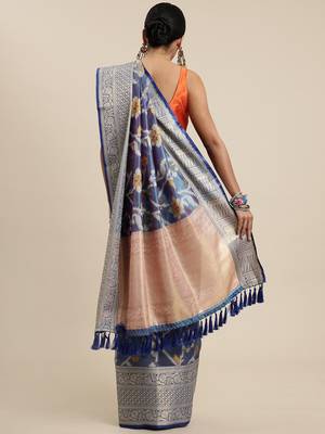 Blue woven organza saree with blouse 2