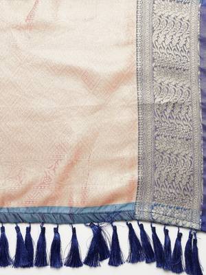 Blue woven organza saree with blouse 4