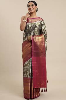 Olive Woven Organza Saree With Blouse